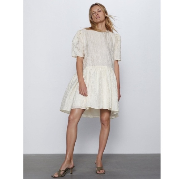Zara Dresses & Skirts - ZARA Voluminous Flounce Mini Dress Ivory NEW Size L